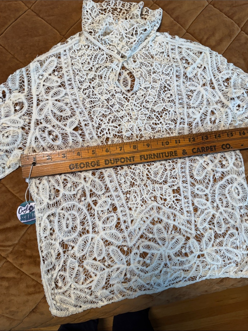 Vintage Cream Crochet Lace Short-Sleeve Blouse - Picture 4 of 7